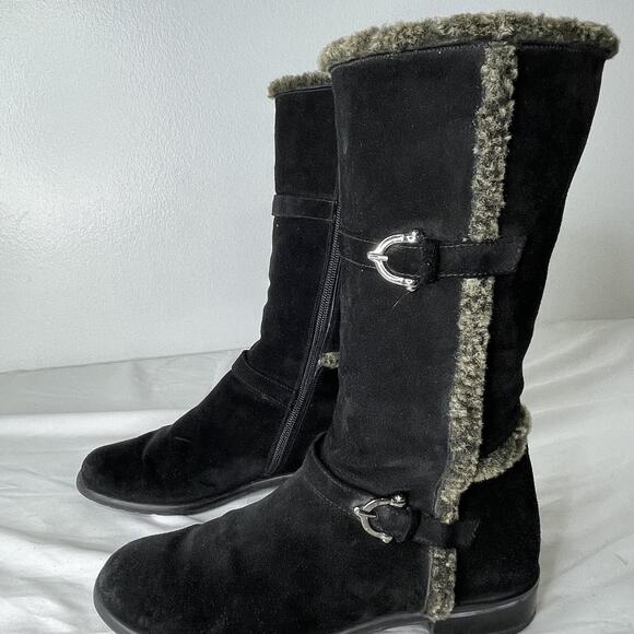 Stuart Weitzman Boots Womens Size 7.5 Suede Shearling Lined Tall Winter Zip - Picture 1 of 6